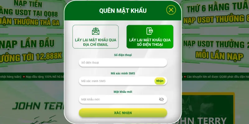Giao diện lấy lại mật khẩu tài khoản khi quên hoặc bị khóa